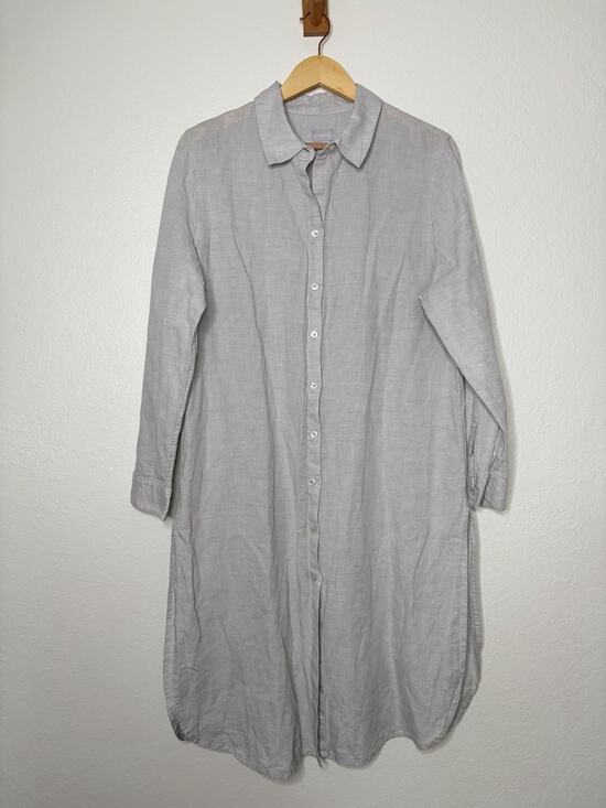 Chico's Dresses & Skirts - Chico's Linen Cotton Button Up Midi Shirt Dress in Light Grey Size 2 12/14